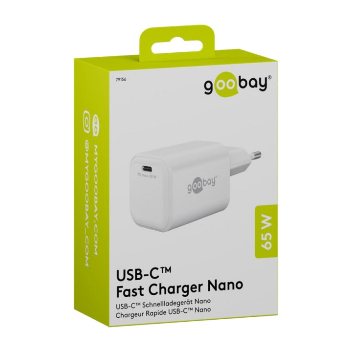 GOOBAY Chargeur mural rapide à 1 port USB-C NANO PD GAN 65W