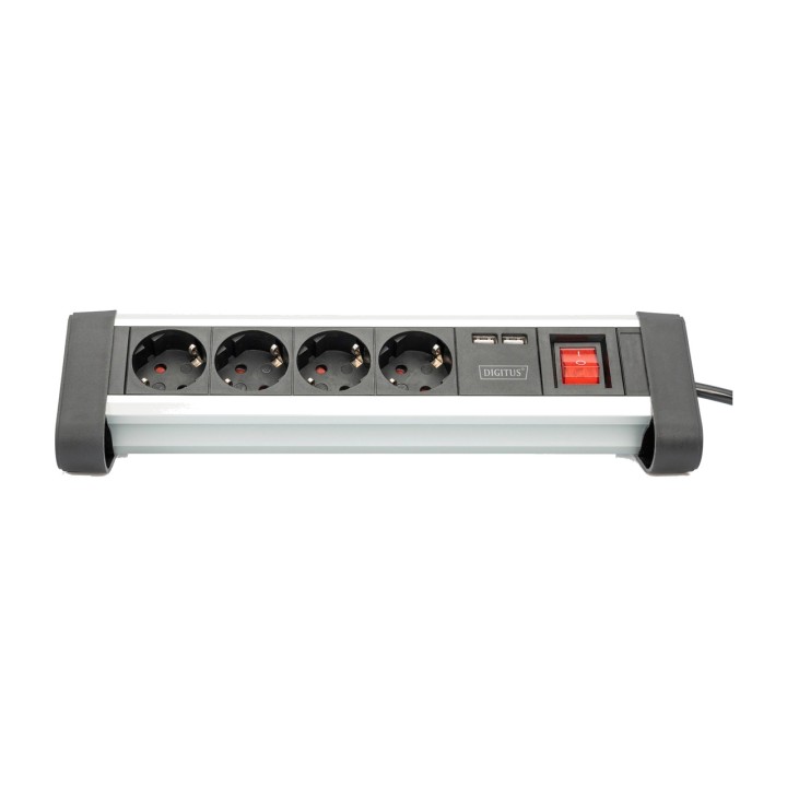 DIGITUS 4-outlet power strip with switch and charging ports