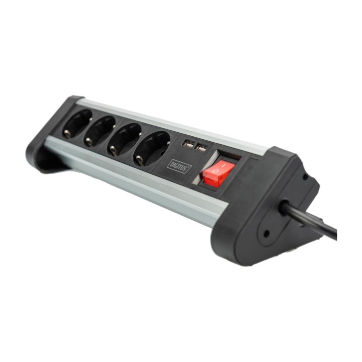 DIGITUS 4-outlet power strip with switch and charging ports