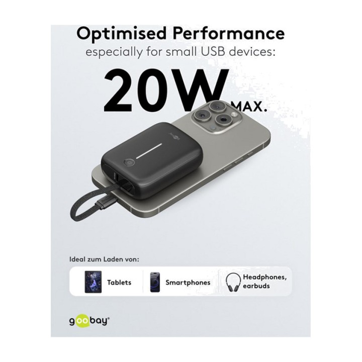 GOOBAY Batería externa con cable USB-C integrado 10000MAH