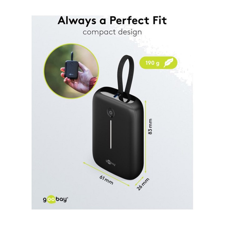 GOOBAY Powerbank mit integriertem USB-C-Kabel 10000MAH 20W