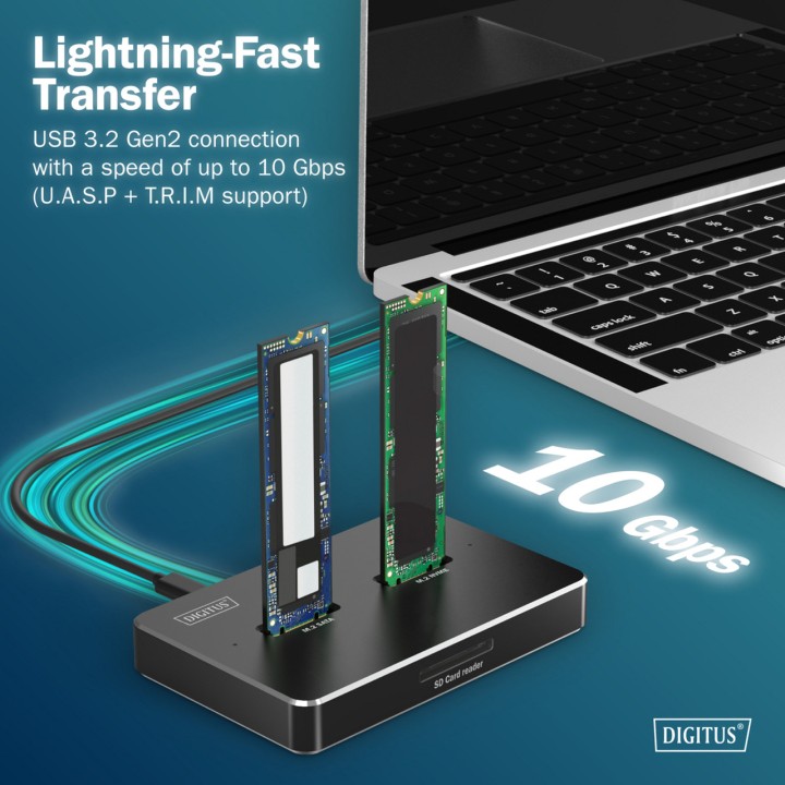 DIGITUS Station d’accueil pour 2 SSD M.2 NVMe et SATA avec