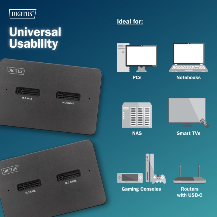 DIGITUS Station d’accueil pour 2 SSD M.2 NVMe et SATA avec