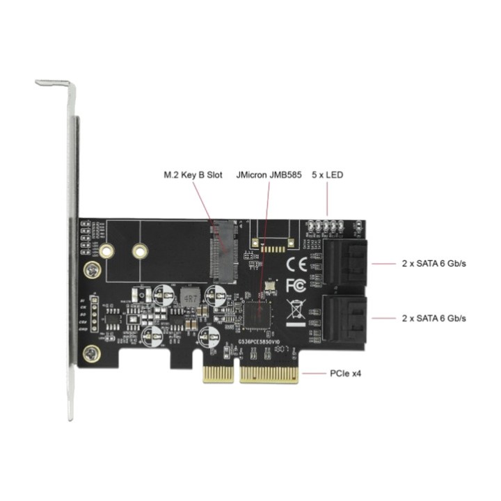 DELOCK Tarjeta PCIe amb 4 ports SATA i fusta M.2 X4-JMICRON