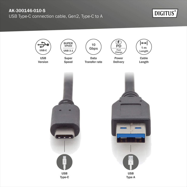 DIGITUS USB-A to USB-C cable 3.2 GEN2 1M 100159497