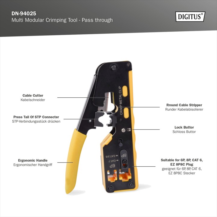 DIGITUS Crimpadora modular pasante para conectores de red y