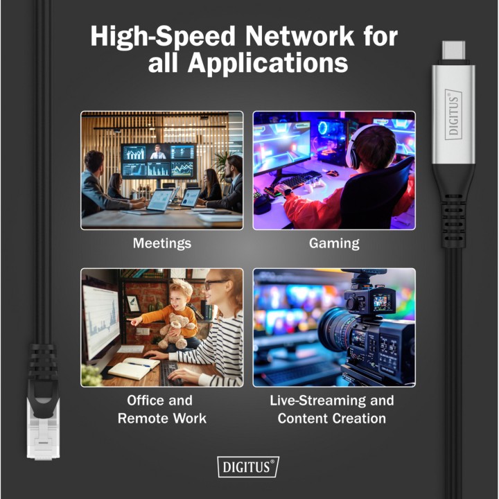 DIGITUS Cable adaptador USB-C a Ethernet RJ45 1GBPS CAT6A