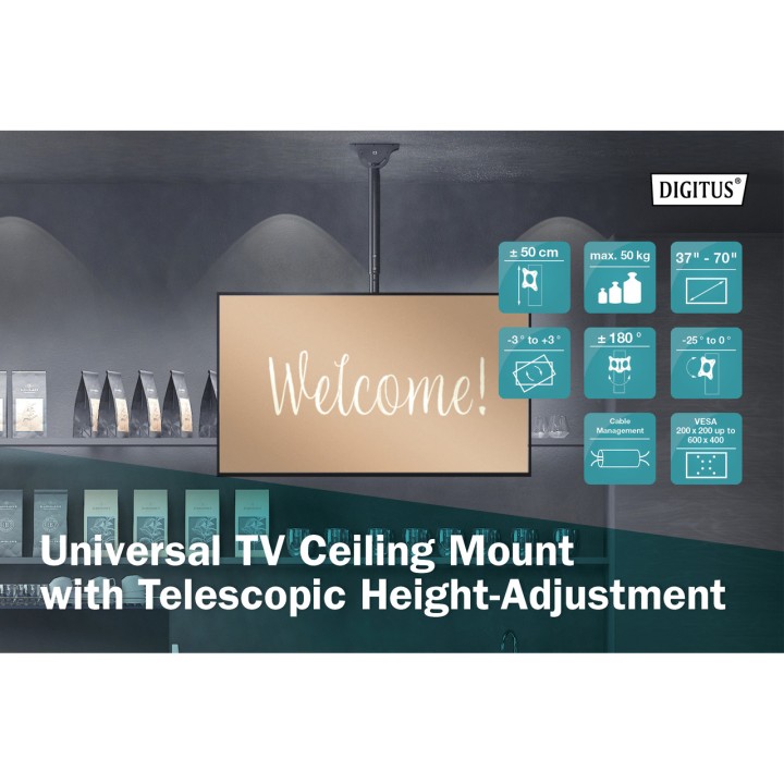 DIGITUS Supporto telescopico da soffitto per TV 37-70" 50KG