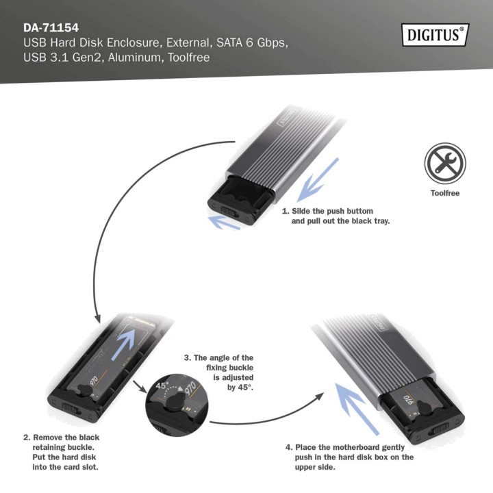 DIGITUS Scatola esterna per SSD M.2 SATA USB-C 3.2 GEN 2