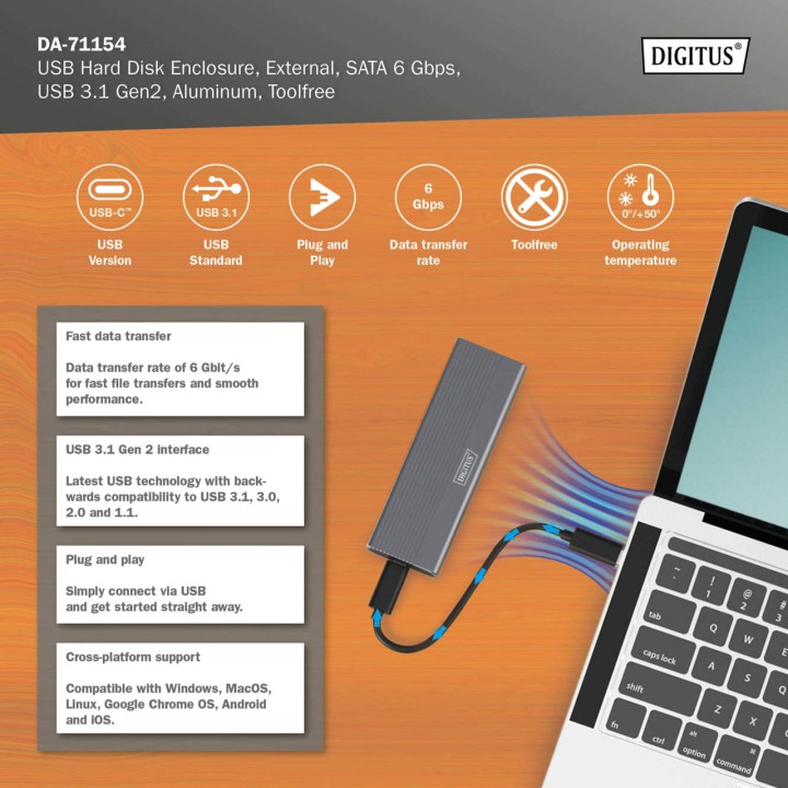 DIGITUS External box for SSD M.2 SATA USB-C 3.2 GEN 2 10GBPS