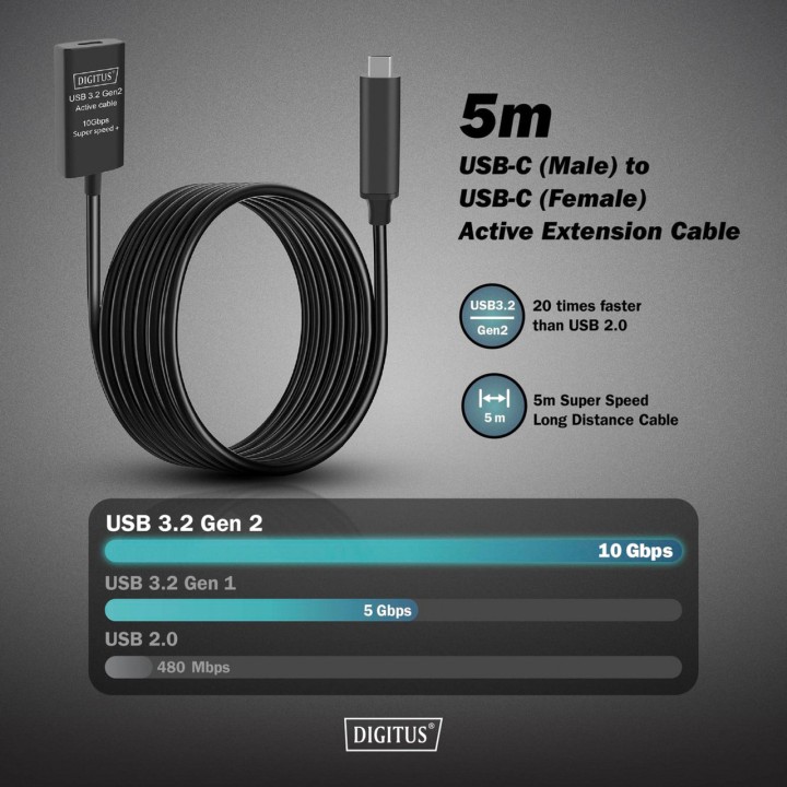DIGITUS Cable alargador activo macho a hembra USB-3.2 GEN2