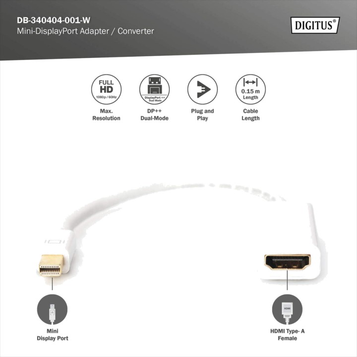 DIGITUS Mini DisplayPort to HDMI female adapter cable FULL