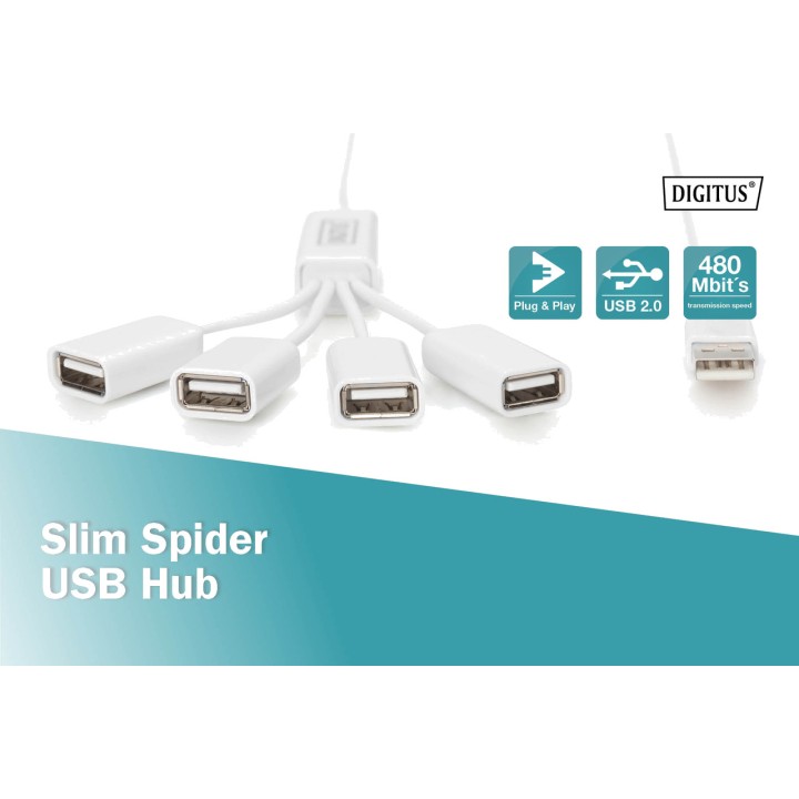 DIGITUS Hub USB a 4 porte con cavo SLIM SPIDER 2.0 100156325