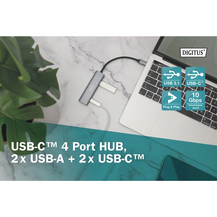 DIGITUS USB-C-Hub mit 4 Ports 2A + 2C 10GBPS 100156316