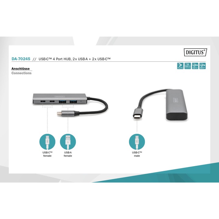 DIGITUS 4-port USB-C hub 2A + 2C 10GBPS 100156316