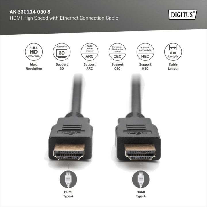 DIGITUS Câble de connexion haute vitesse avec Ethernet HDMI
