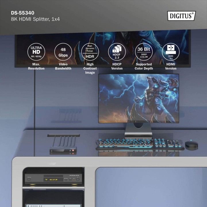 DIGITUS Divisor HDMI de 1 entrada a 4 salidas con salida