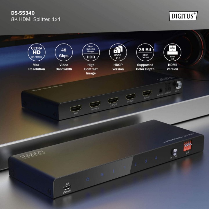 DIGITUS Divisor HDMI de 1 entrada a 4 salidas con salida