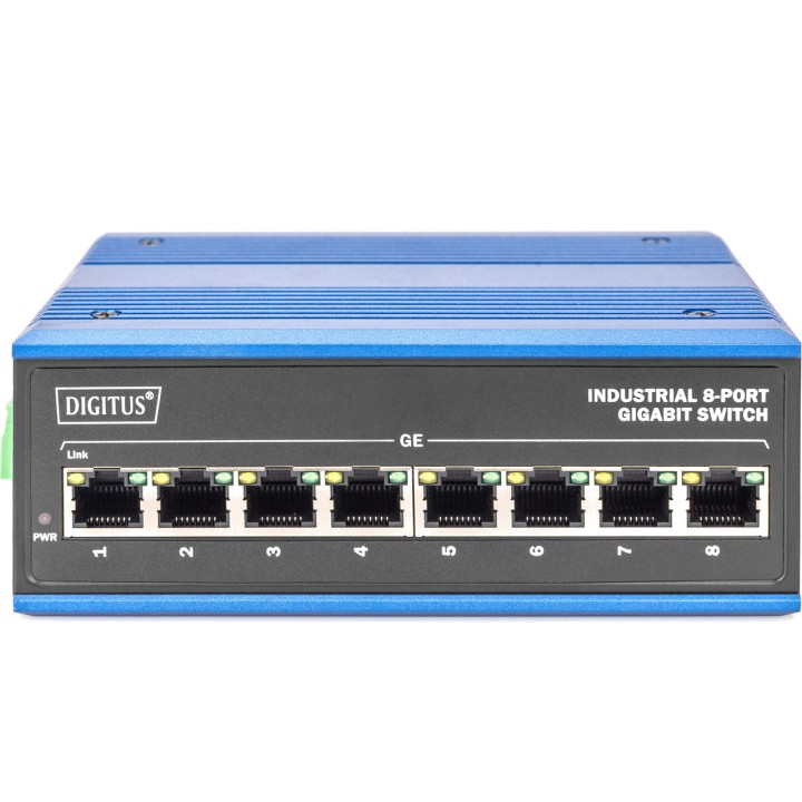 DIGITUS Switch di rete industriale a 8 porte per guida DIN
