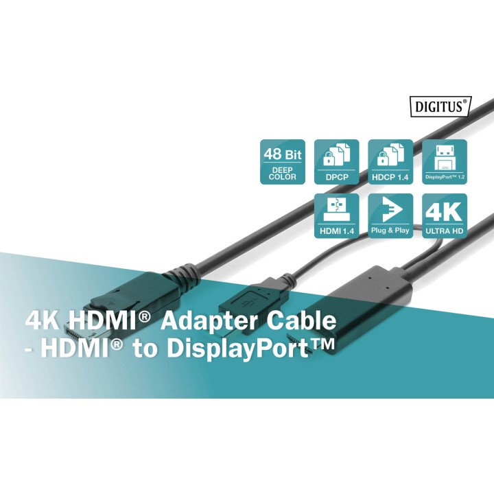 DIGITUS Cable adaptador HDMI a DisplayPort con alimentación