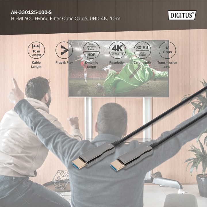 DIGITUS Cable híbrido de fibra óptica activo HDMI 2.0B AOC