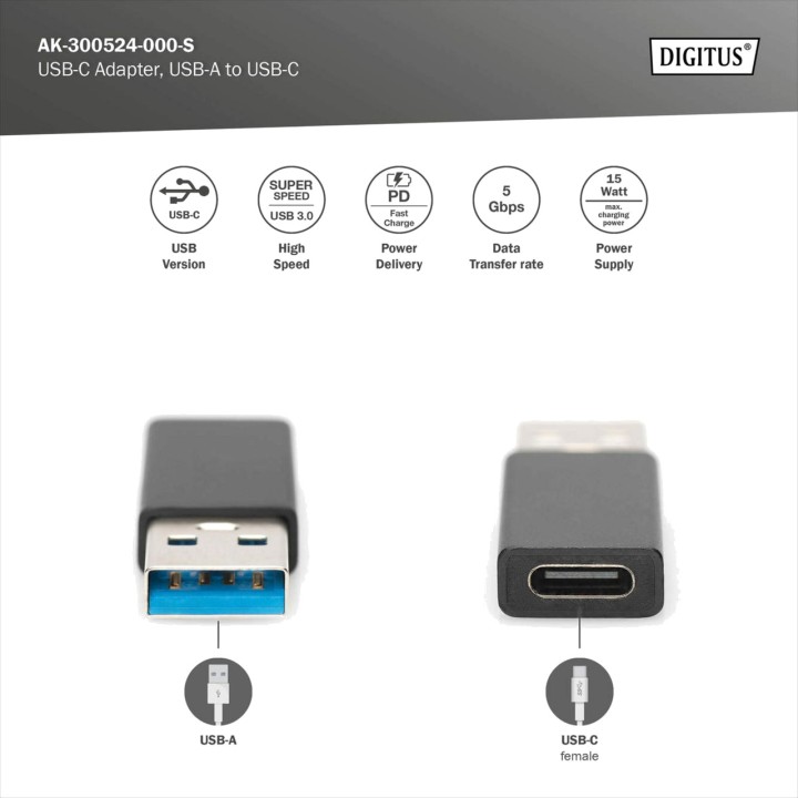 DIGITUS Adaptador USB-A macho a tipo C hembra 3.0 100156028