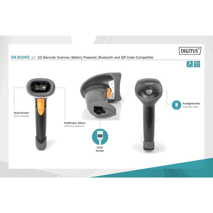 DIGITUS Kabelloser Hand-Barcodescanner 2D-BLUETOOTH