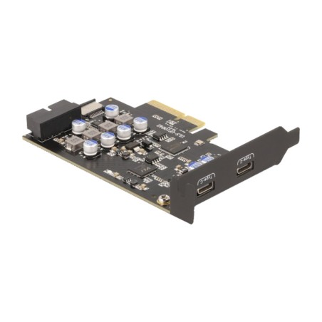 tarjeta controladora pcie con 2 puertos usb-c y conectores internos x4 3.2 gen2 10gbps tipo-e key a 19-pines 90345