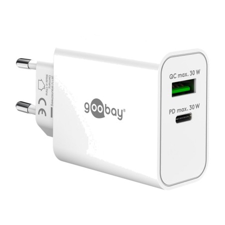 2-port fast wall charger usb-c/usb-a pd gan 30w