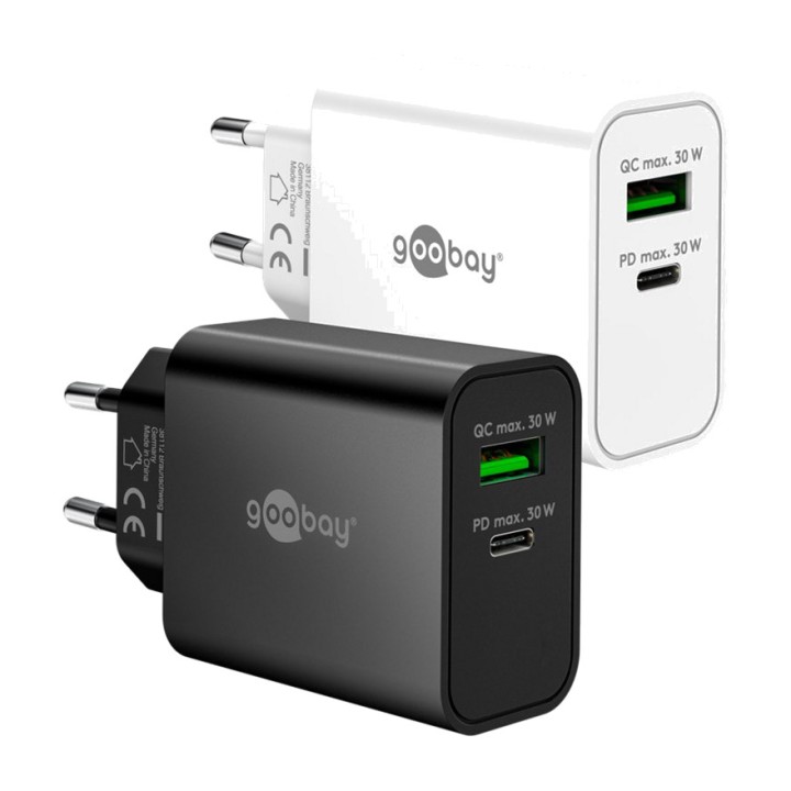 GOOBAY Caricatore rapido da parete a 2 porte USB-C/USB-A PD