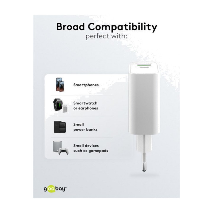 GOOBAY 2-port fast wall charger USB-C/USB-A PD GAN 30W
