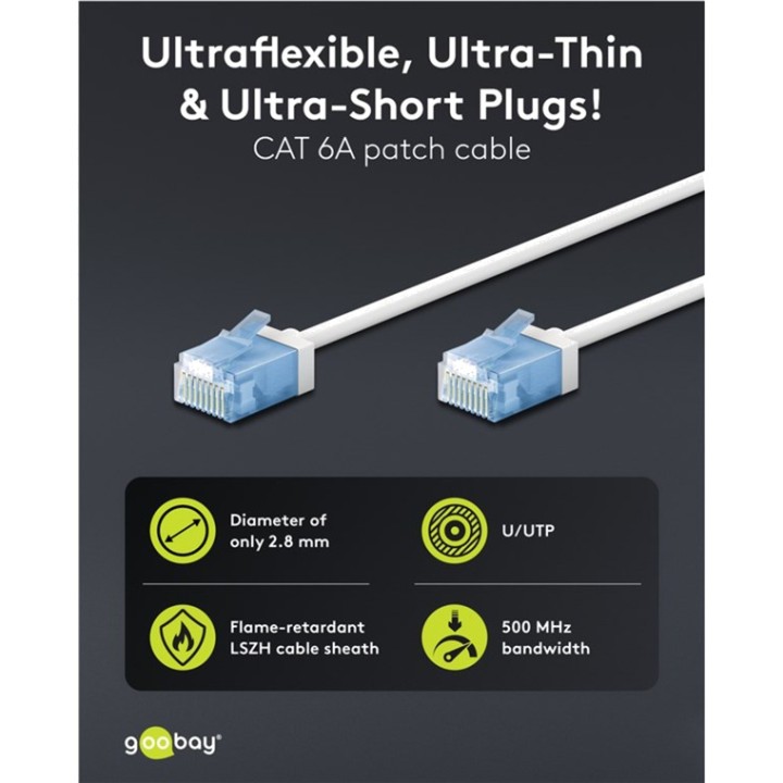 GOOBAY Latiguillo de red ultraflexible fino CAT6A U/UTP RJ45