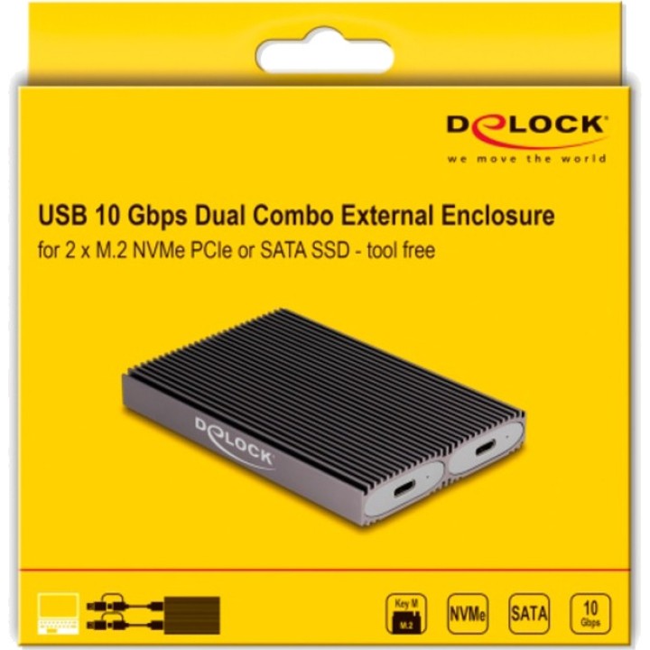 DELOCK Dual external enclosure for 2 M.2 NVMe and SATA SSDs