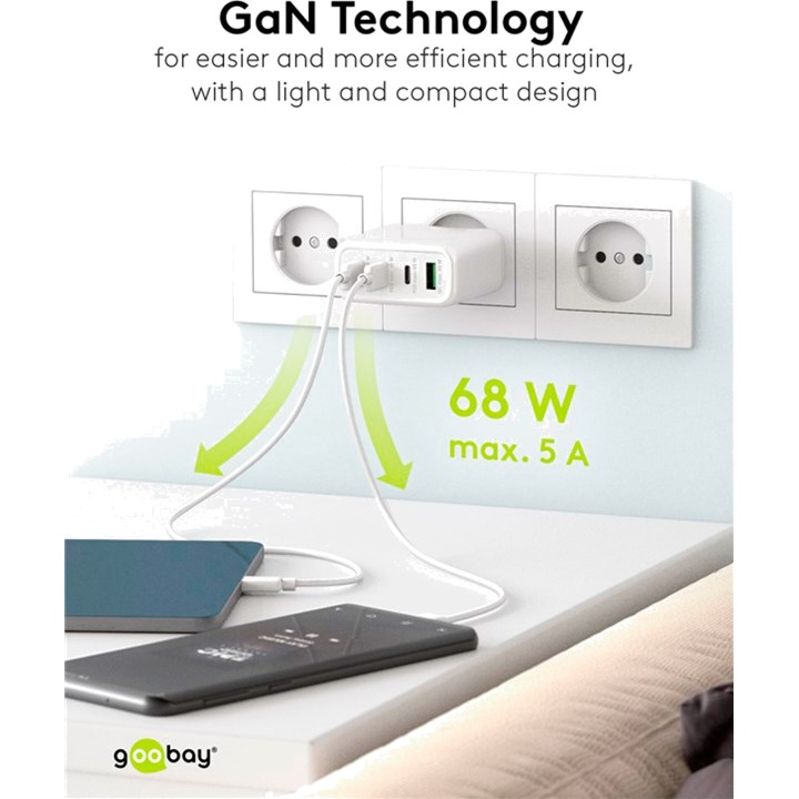GOOBAY Caricatore da parete rapido a 4 porte USB-C/USB-A PD