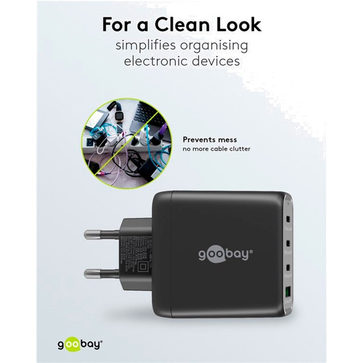 GOOBAY Chargeur mural rapide à 4 ports USB-C/USB-A PD GAN