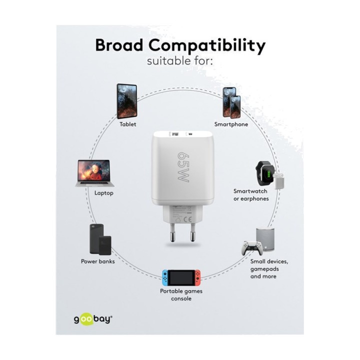 GOOBAY Caricatore rapido da parete a 2 porte USB-C/USB-A PD