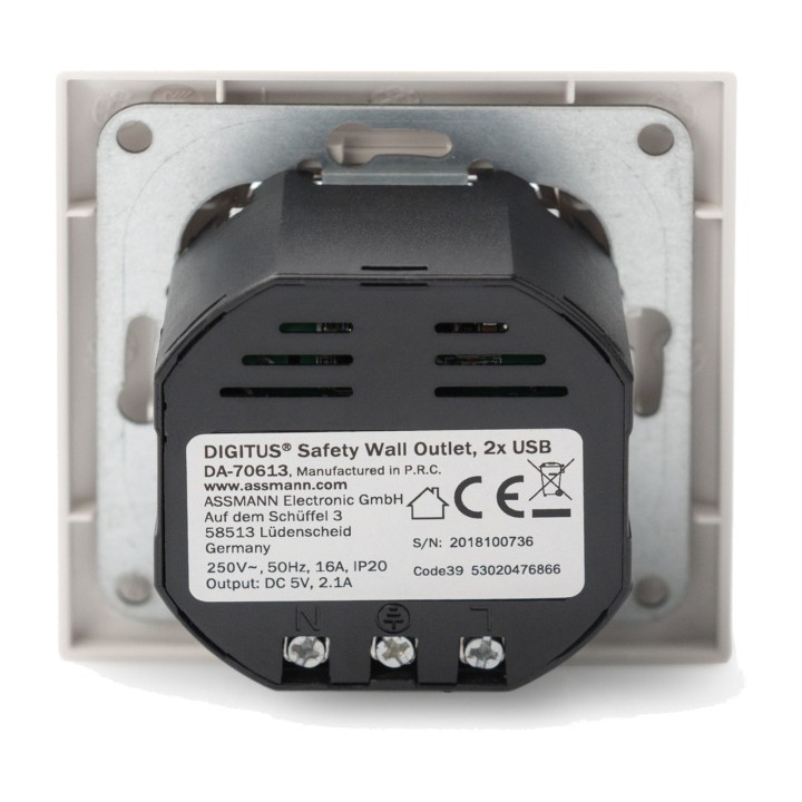 DIGITUS Recessed Schuko socket with charging ports 2X USB-A