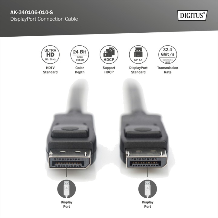 DIGITUS Anschlusskabel für Monitor und Video DISPLAYPORT-1.4