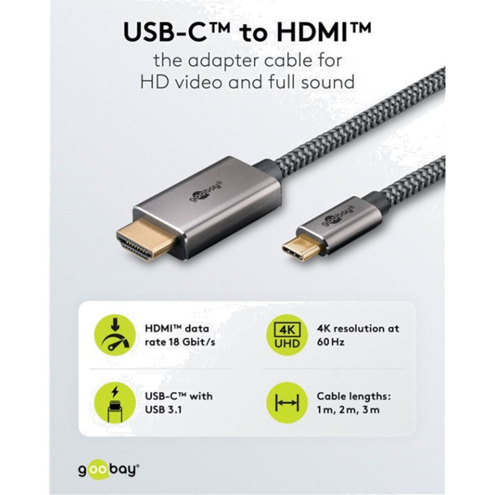 GOOBAY Braided USB-C to HDMI adapter cable 4K 60HZ