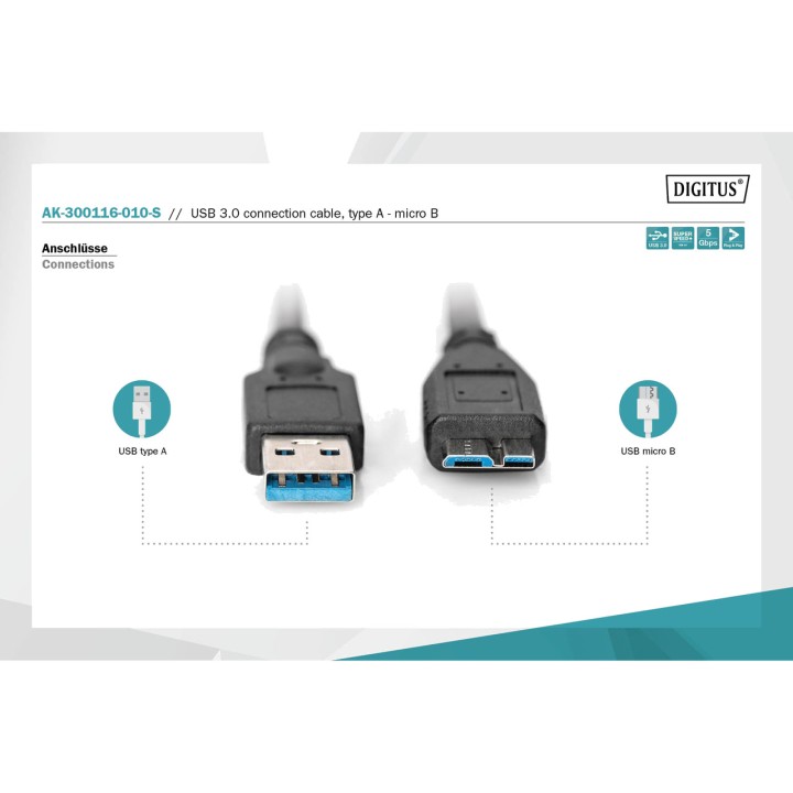 DIGITUS USB-A to Micro-USB B cable 3.2 GEN1 1M 100159593