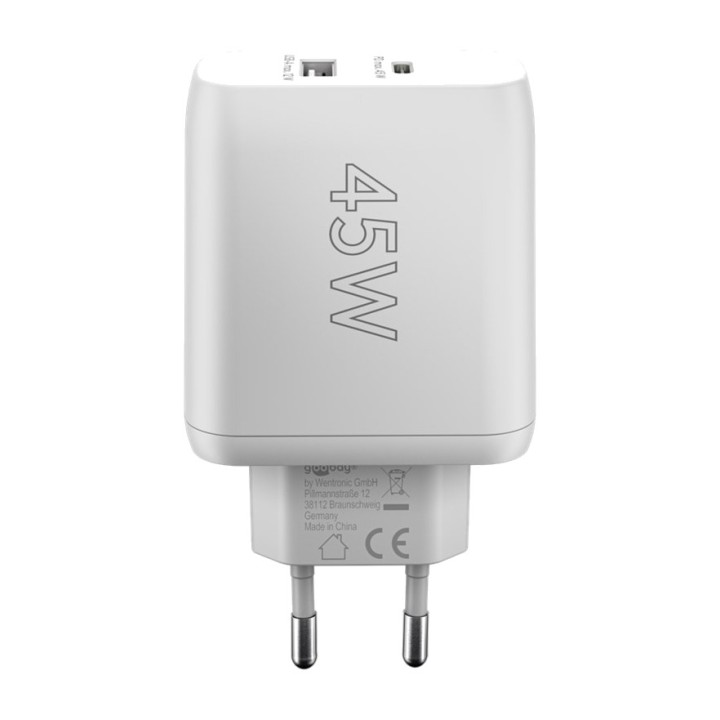 GOOBAY Cargador rápido de pared 2 puertos USB-C/USB-A PD