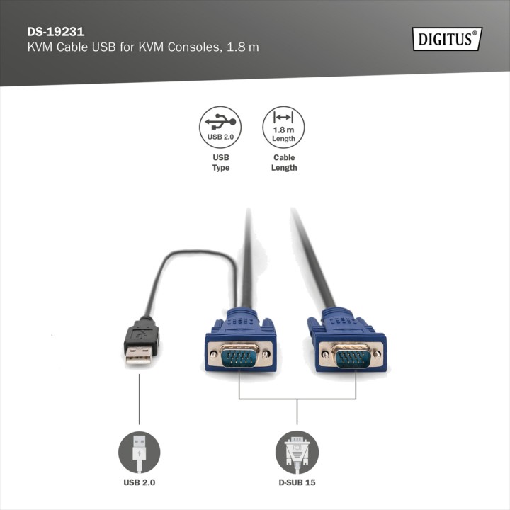 DIGITUS KVM-Konsolenkabelsatz USB-VGA 1,8M 100159351