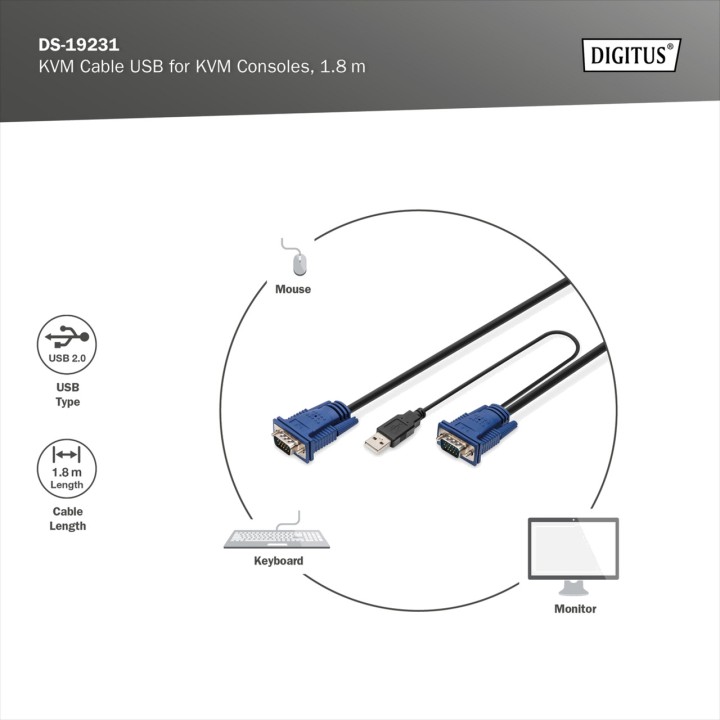 DIGITUS Jeu de câbles pour console KVM USB-VGA 1,8M