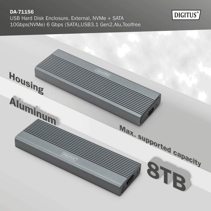 DIGITUS Boîtier externe pour SSD M.2 NVMe et SATA USB-C