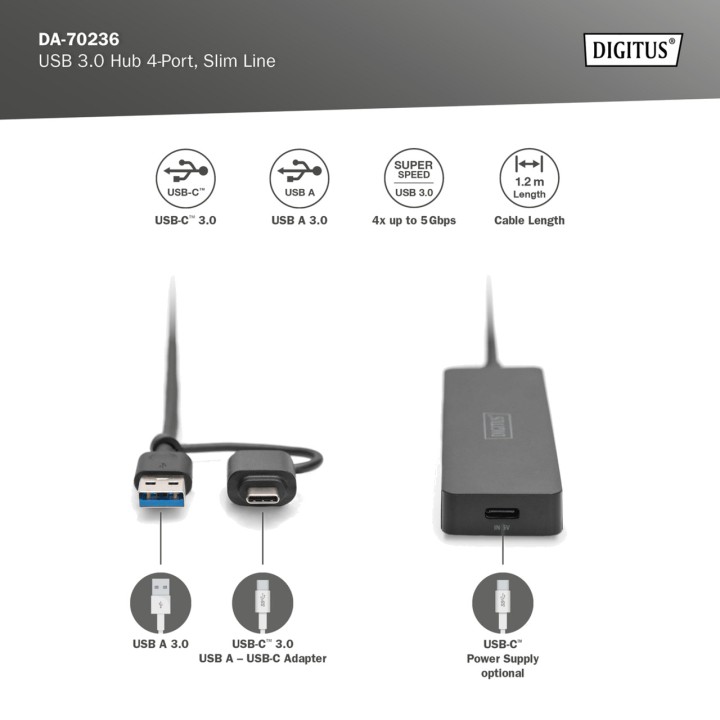 DIGITUS Slim 4-port USB hub 3.0 100156314