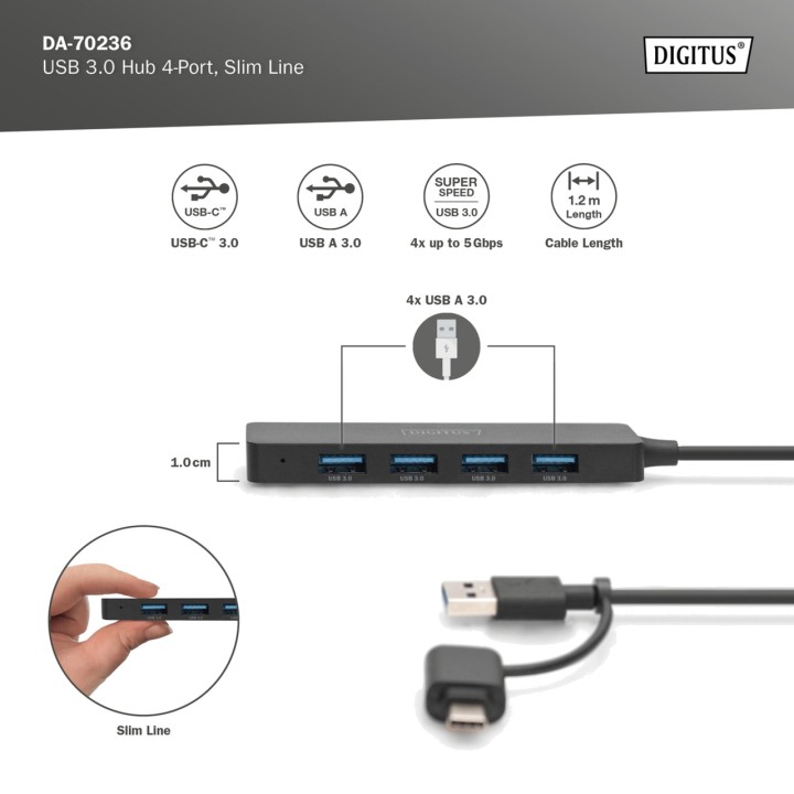 DIGITUS Hub USB fin à 4 ports 3.0 100156314