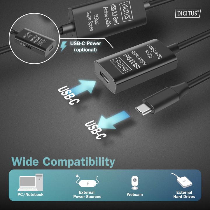 DIGITUS Cable alargador activo macho a hembra USB-3.2 GEN1