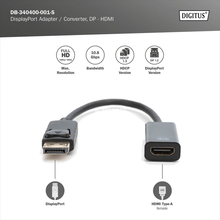 DIGITUS Adattatore convertitore da DisplayPort a HDMI DP