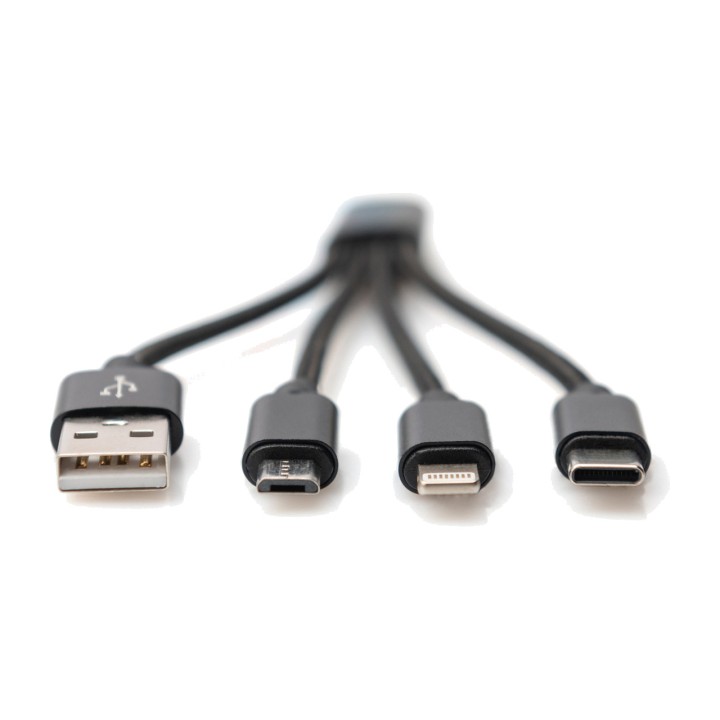 DIGITUS 3-in-1 charging cable, USB-A to Lightning, USB-C and