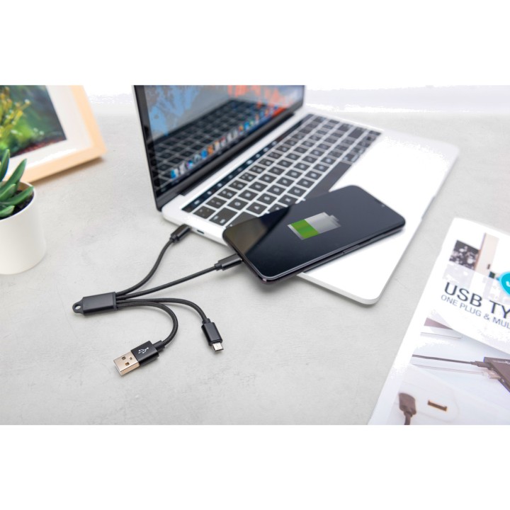DIGITUS 3-in-1-Ladekabel USB-A auf Lightning, USB-C und